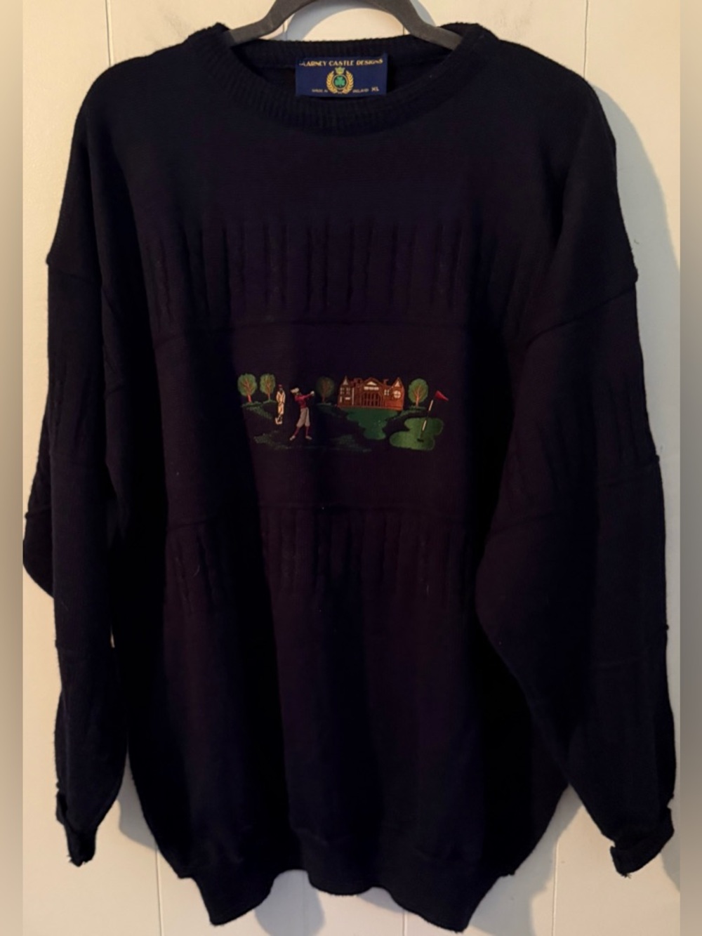 Blarney Castle Ireland Wool Embroidered Golfer Sweater, XL